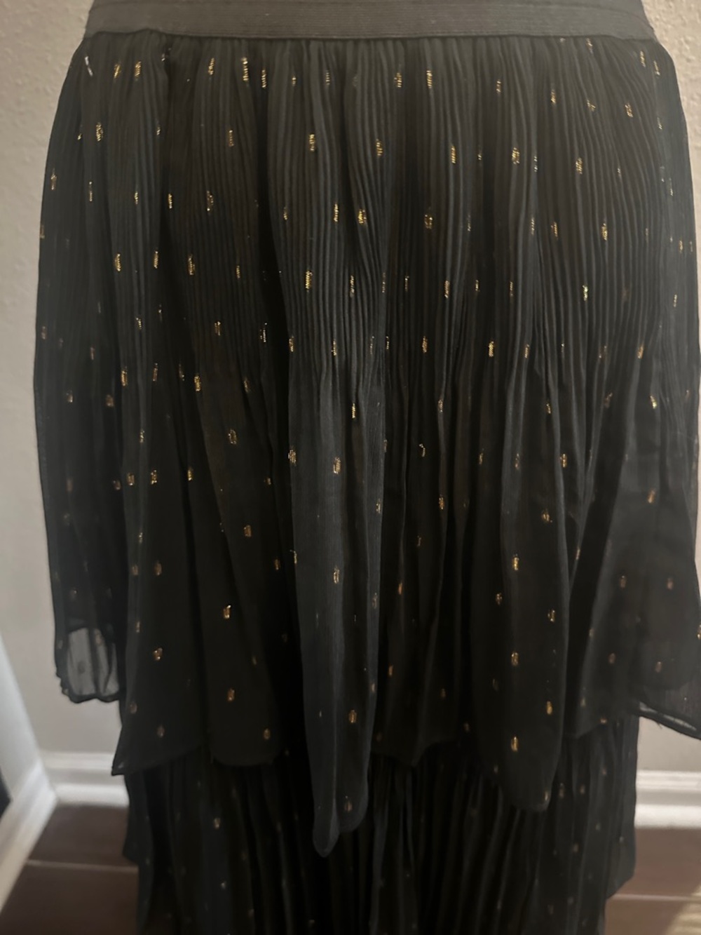 Chelsea & Violet Black Tiered Maxi Skirt with Gold Dot Accents - Picture 3 of 6